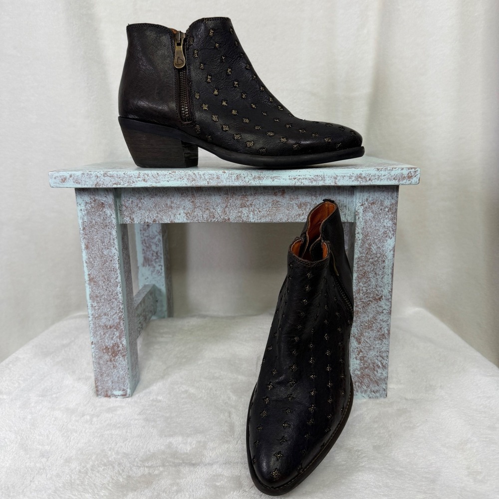 Kanna‎ Ankle Bootie Women Size 36 Brown Leather Star Embroidered Side Zip Spain